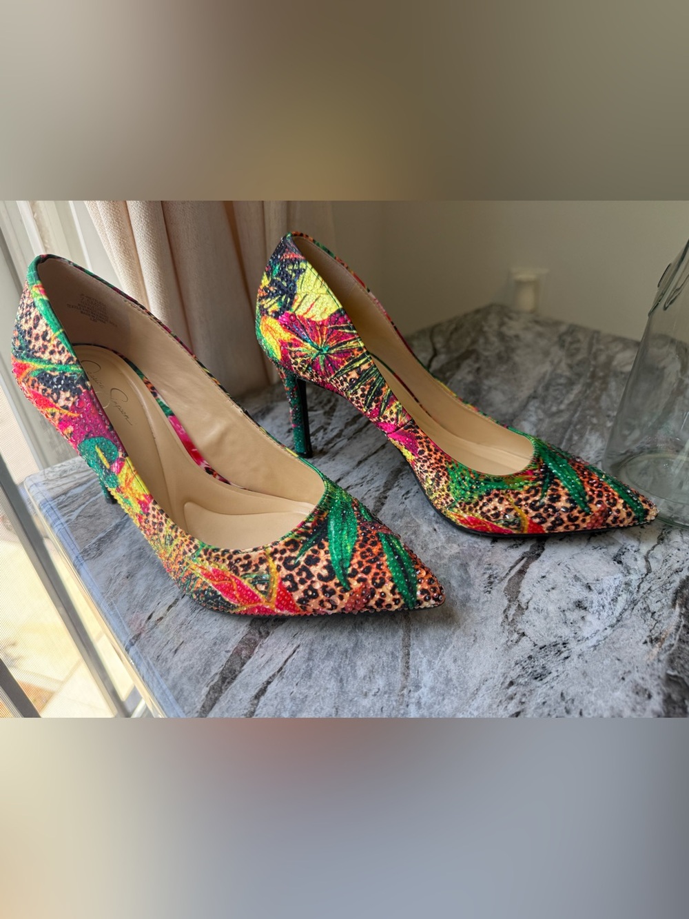 Jessica Simpson Multicolor Tropical Print Pointed Toe Heels - Picture 4 of 6